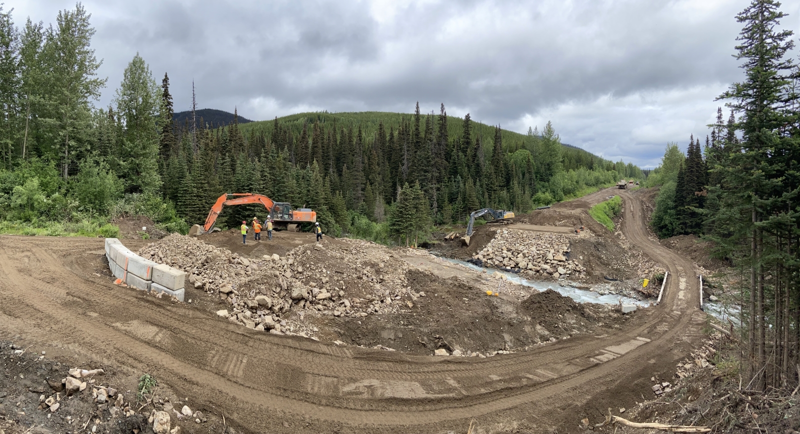 Dawson Road Maintenance replacing a bridge on Babine Lake Road after the washout